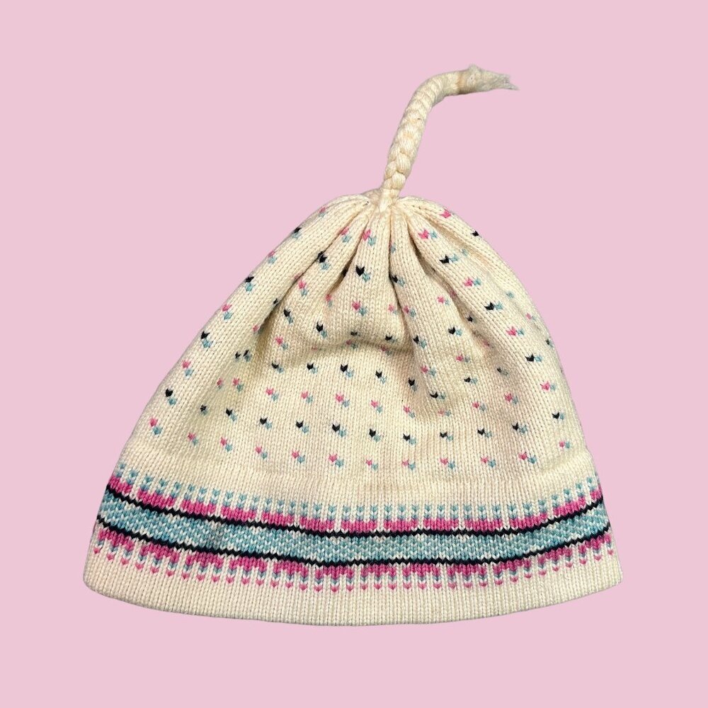 Vintage Stowe Woolens Vermont Wool Pastel Cream Ski Skiing Gorpcore Winter Hat